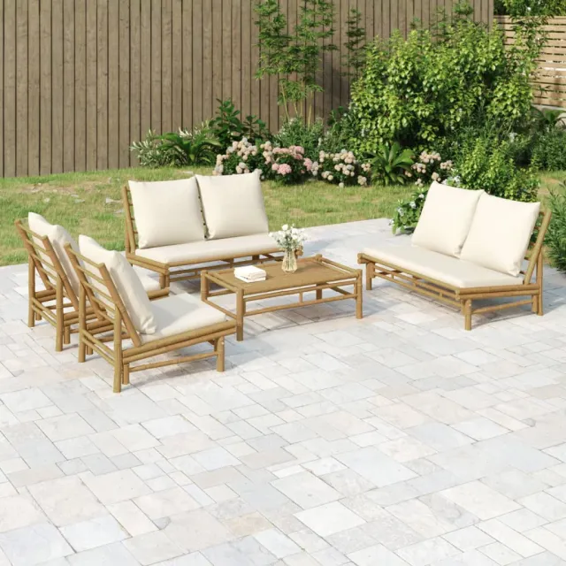 vidaXL 5-delige Loungeset met kussens bamboe crèmewit, foto 2