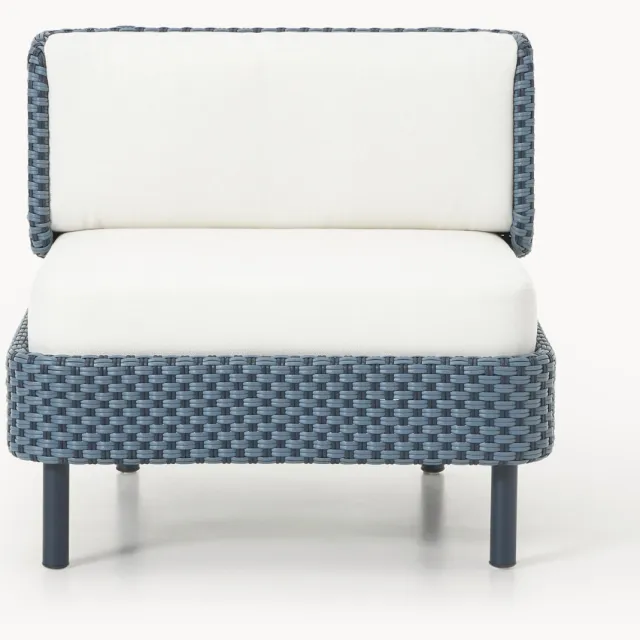 Westwing Collection Tuin loungefauteuil Hani met beschermhoes Wit, Blauw
