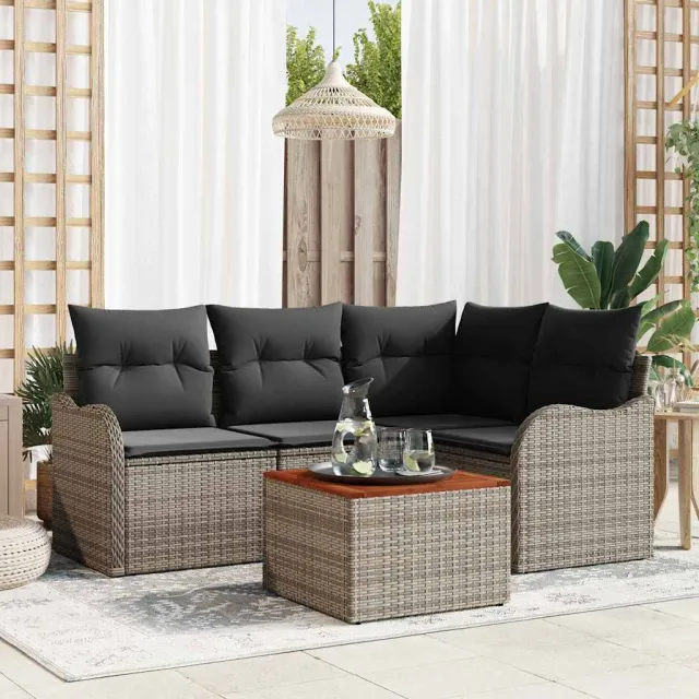vidaXL Tuinbankenset 5 st Grijs poly rattan, foto 2