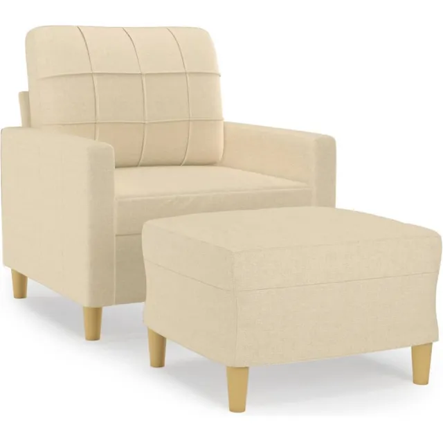 vidaXL Fauteuil - met - voetenbank - 60 - cm - stof - crèmekleurig
