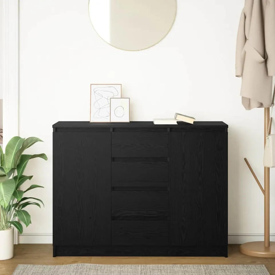 vidaXL Dressoir met lades 100,5x35x76 cm spaanplaat zwart eikenkleurig, foto 3