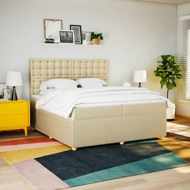 vidaXL Boxspring met matras stof crèmekleurig 200x200 cm
