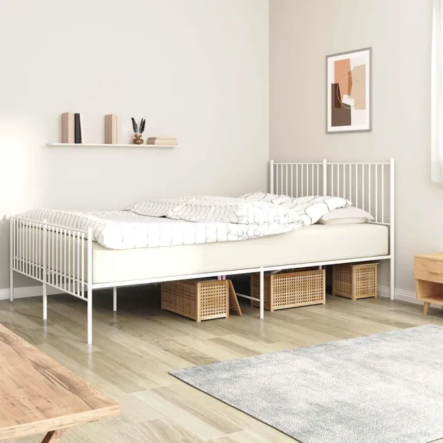 vidaXL Bedframe met hoofd- en voeteneinde metaal wit 160x200 cm