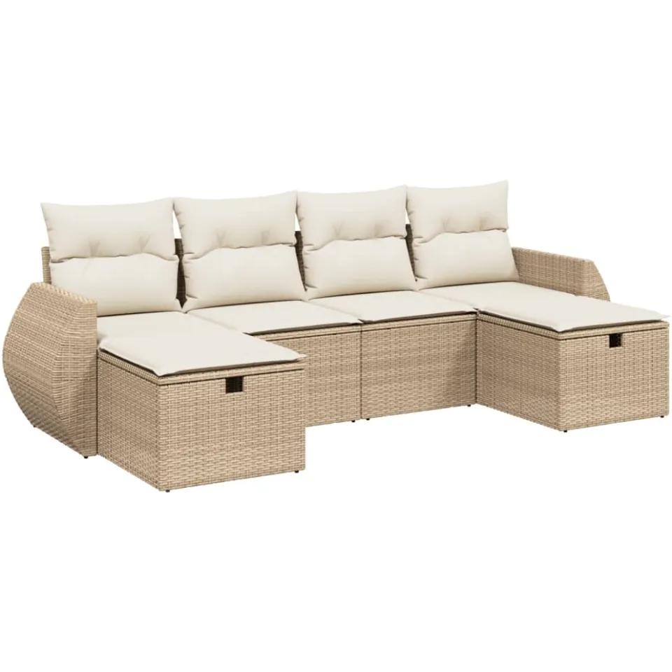 vidaXL 6-delige Loungeset met kussens poly rattan beige, foto 3