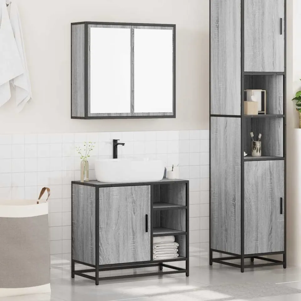 vidaXL 2-delige Badkamermeubelset bewerkt hout grijs sonoma eikenkleur, foto 2