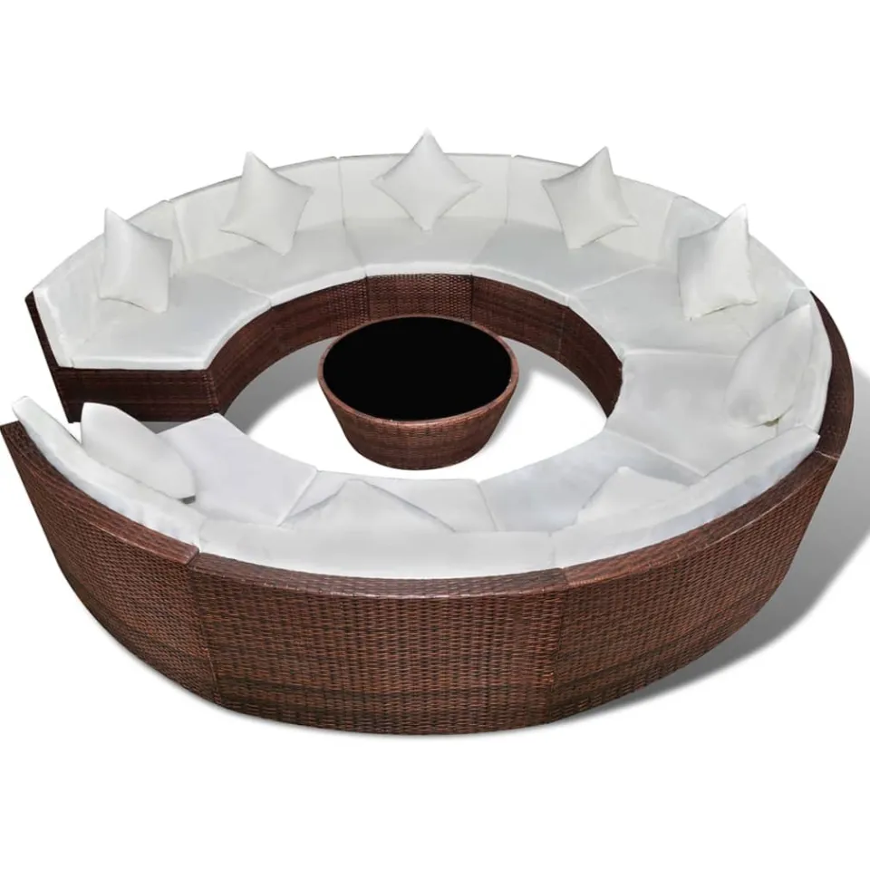 vidaXL 10-delige Loungeset met kussens poly rattan bruin