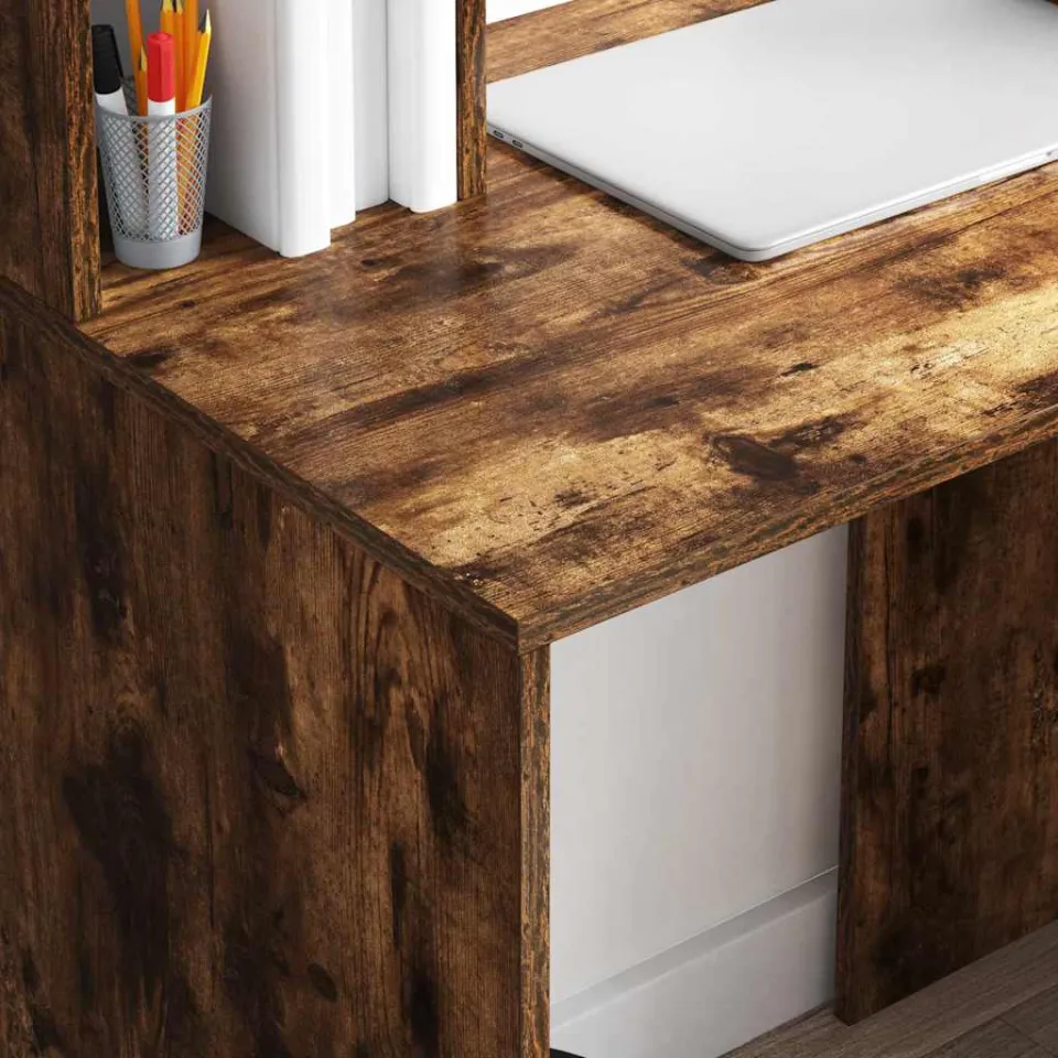vidaXL Bureau Gerookt eiken 91 x 50 x 149 cm Bewerkt hout, foto 3