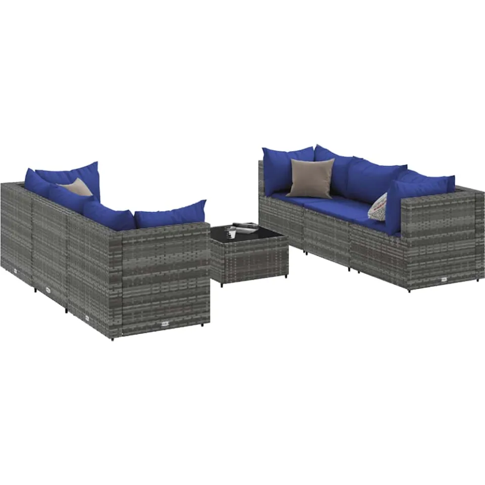 vidaXL 7-delige Loungeset met kussens poly rattan grijs