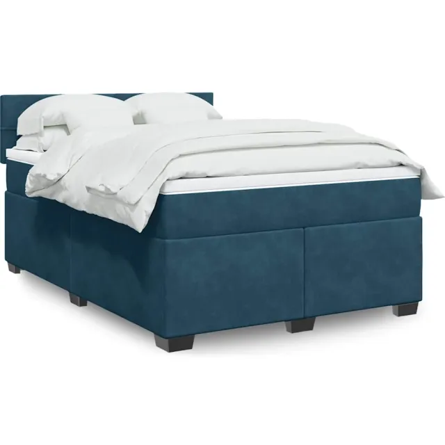 vidaXL Boxspring met matras fluweel donkerblauw 140x200 cm blauw