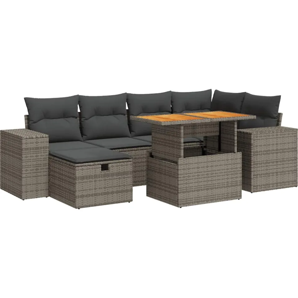 vidaXL 8-delige Loungeset met kussens poly rattan acacia grijs, foto 3