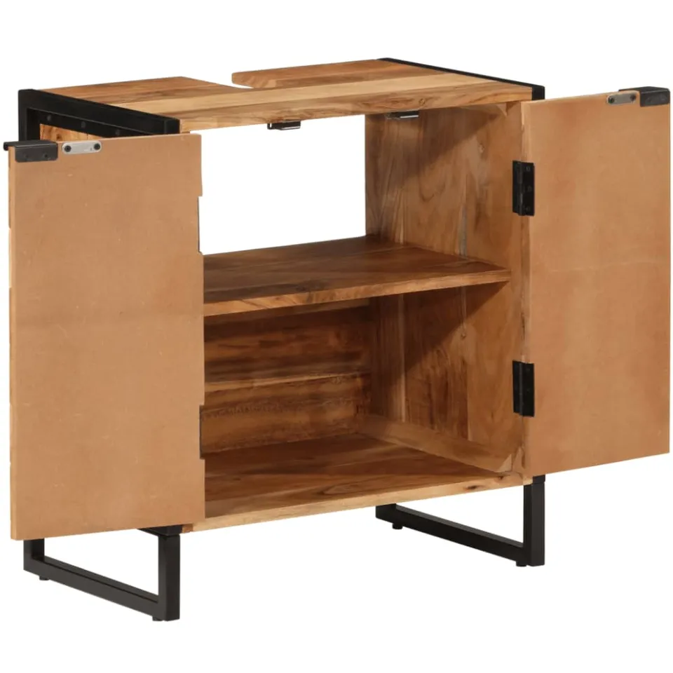 vidaXL Badkamerkast 55x35x60 cm massief acaciahout en ijzer bruin, foto 2