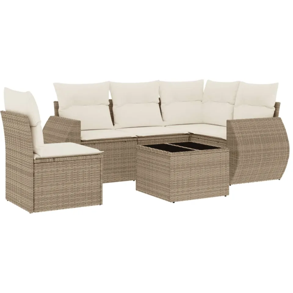 vidaXL 6-delige Loungeset met kussens poly rattan beige, foto 4