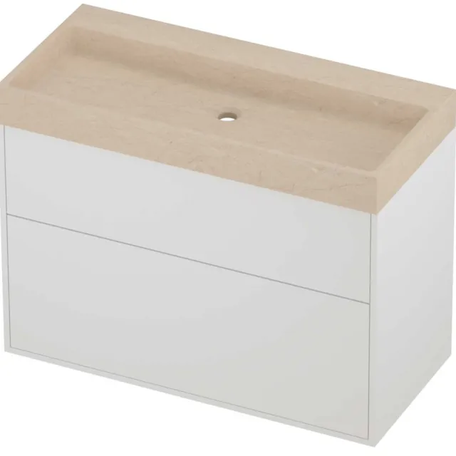 Proline Evoli Badmeubelset Hardsteen Loft 2 Laden 100x46x75 cm Sand Stone Mat White Mat Wit