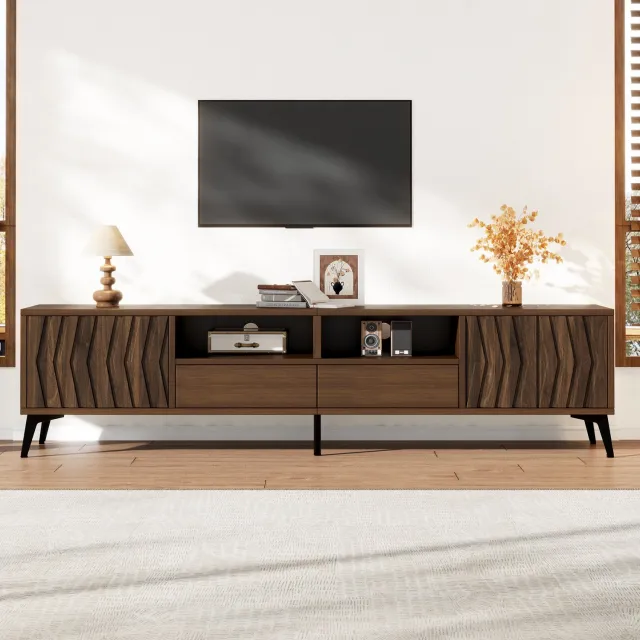 Clruro TV-Meubel - 180×35×45 cm - voor 75 Inch - Geometrische Deuren - Spaanplaat - Walnootkleur