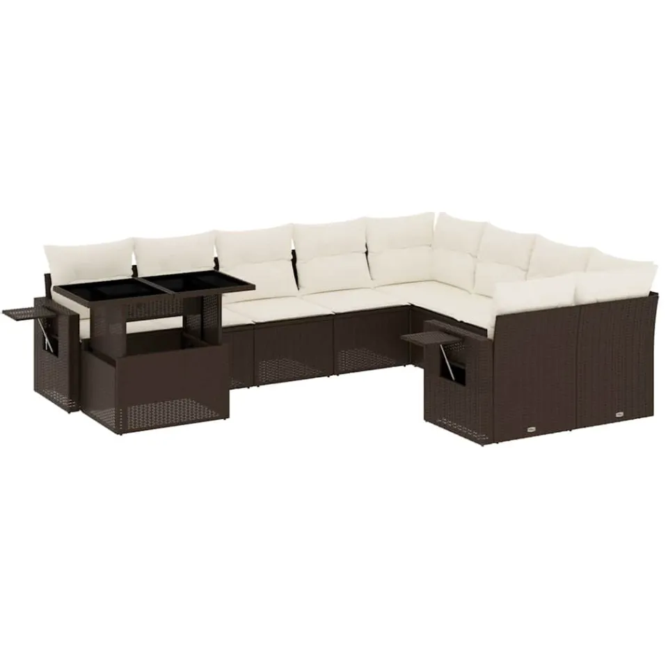 vidaXL 10-delige Loungeset met kussens poly rattan bruin, foto 3