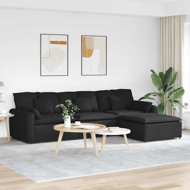 vidaXL Modulaire bank met voetenbank en kussens zwart, foto 2
