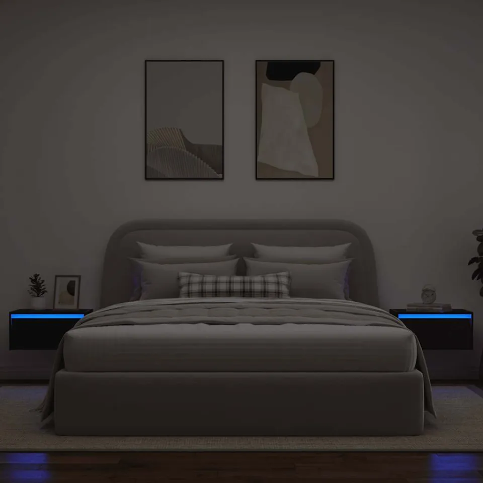 vidaXL Nachtkastjes met LED's 2 st wandgemonteerd zwart eiken, foto 4