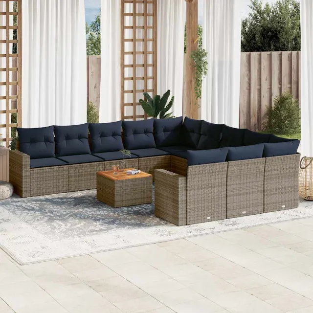 vidaXL 12-delige Loungeset met kussens poly rattan grijs, foto 2