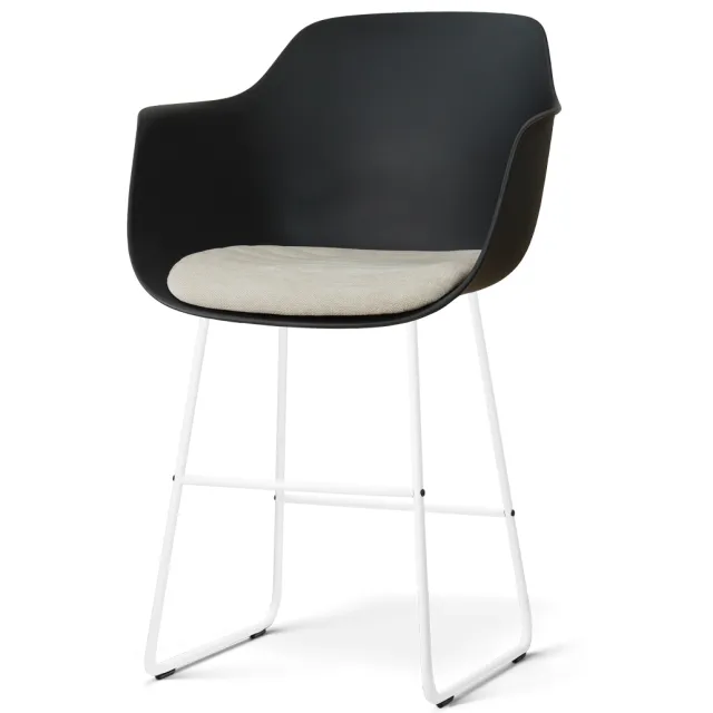 Nolon Nino-Liz barkruk zwart met naturelbeige zitkussen - wit onderstel - 65 cm