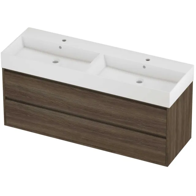 Proline Zara Badmeubelset Porselein Loft 2 Gaten 140x46x65 cm Glans Wit Vital Oak Eiken