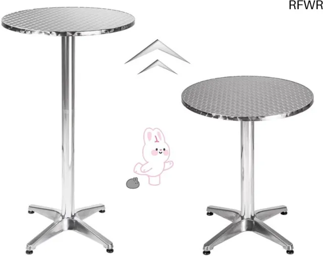 RFWR Verstelbare 2-in-1 Bistrotafel - Aluminium, Hoogte 70/110 cm, Ø 60 cm - Ideaal voor Binnen en Buiten Zilver