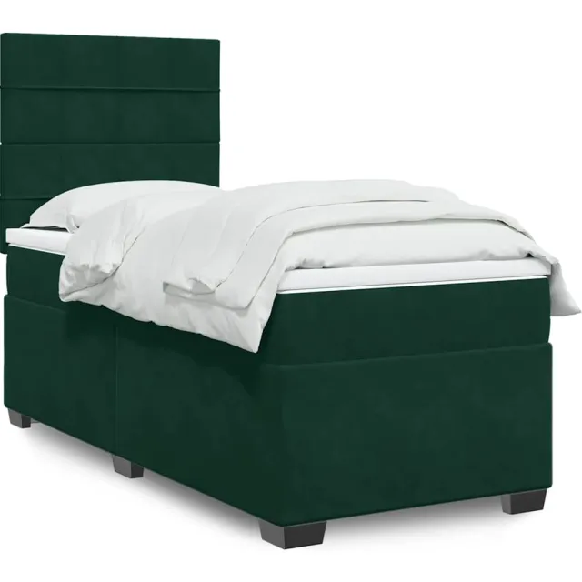 vidaXL Boxspring met matras fluweel donkergroen 90x200 cm groen