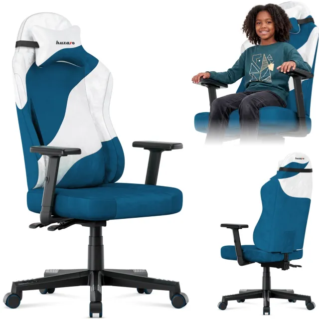 Huzaro Ranger 5.7 - Bureaustoel - Gaming stoel - Zachte veloursafwerking - verstelbare armleuningen - FlexiRest - stille en veilige wieltjes - Bluw Blauw