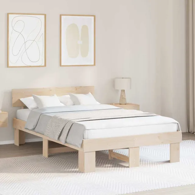 vidaXL Bedframe met hoofdeinde Naturel 140 x 190 cm Massief grenenhout