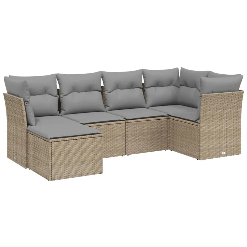 vidaXL 6-delige Loungeset met kussens poly rattan gemengd beige, foto 3