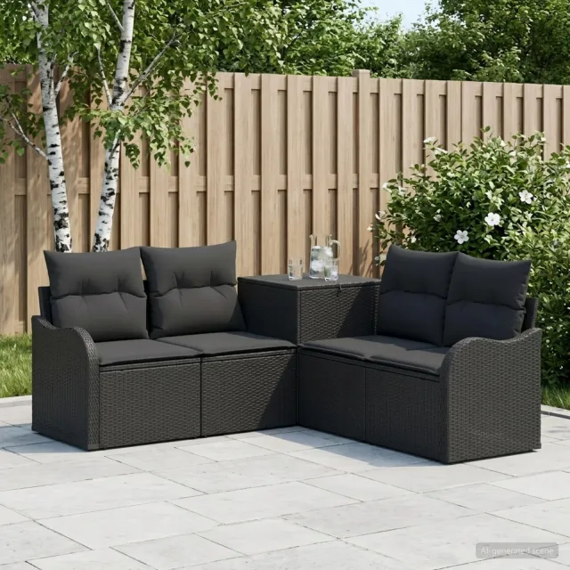 vidaXL Bankstel 5 st Zwart 177,5 x 177,5 x 85 cm Poly Rattan en Staal