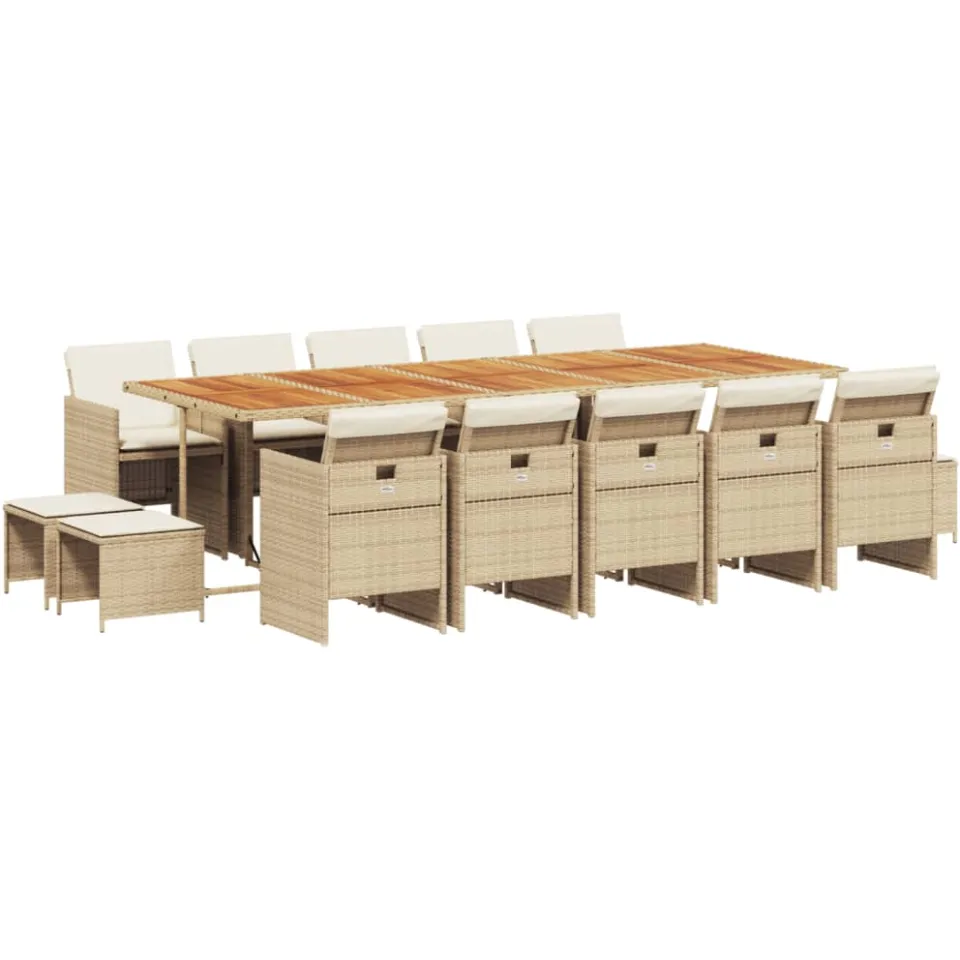 vidaXL 15-delige Tuinset met kussens poly rattan beige, foto 3