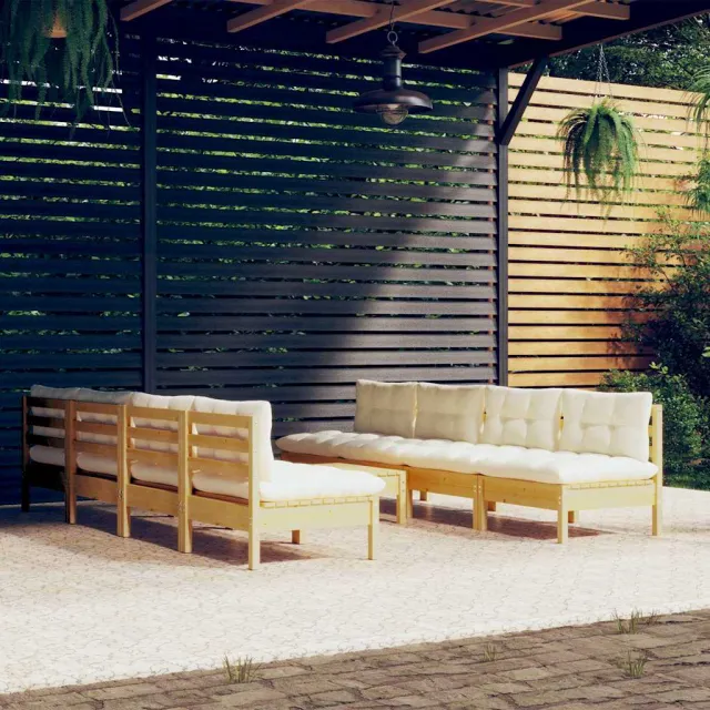 vidaXL 9-delige Loungeset met crèmekleurige kussens massief grenenhout, foto 2