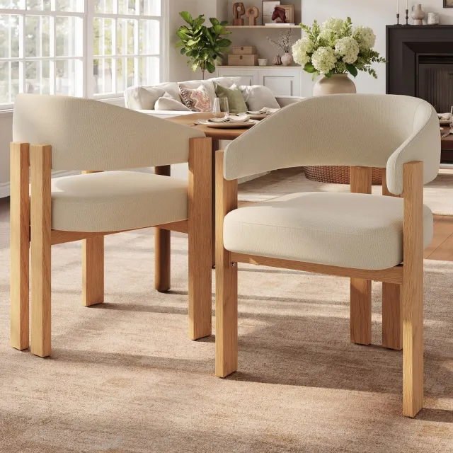 Merax Ergonomische eetstoel - set van 2 - dikke kussens - metalen poten - houten uitstraling - voor slaapkamer - eetkamer en woonkamer Houtkleur