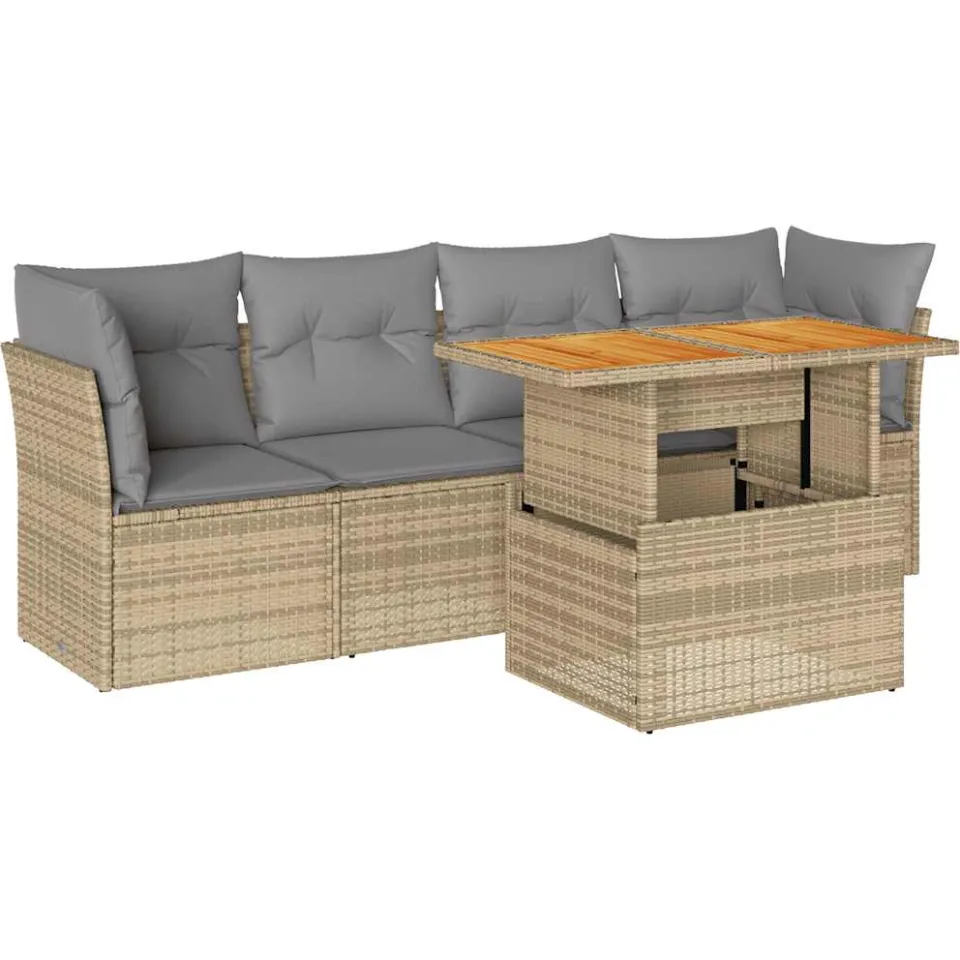 vidaXL 5-delige Loungeset met kussens poly rattan beige, foto 3