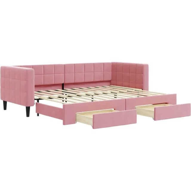vidaXL Slaapbank - met - onderschuifbed - en - lades - 80x200 - cm - fluweel - roze