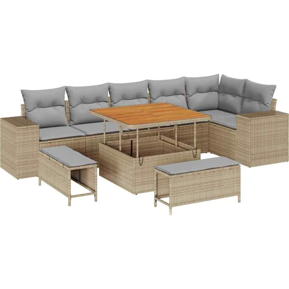 vidaXL Tuin Sofa Set 9 st Beige poly rattan, foto 3