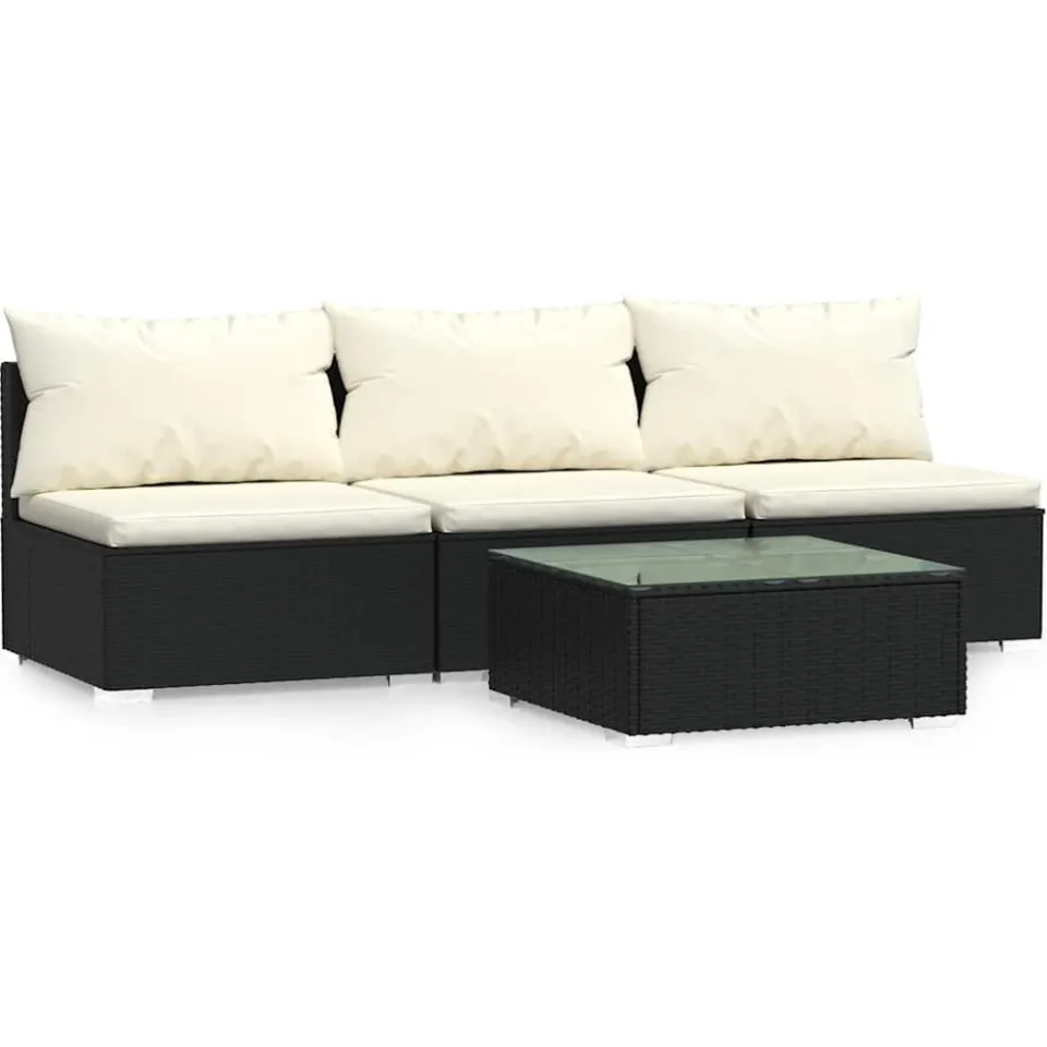 vidaXL 4-delige Loungeset met kussens poly rattan zwart, foto 4