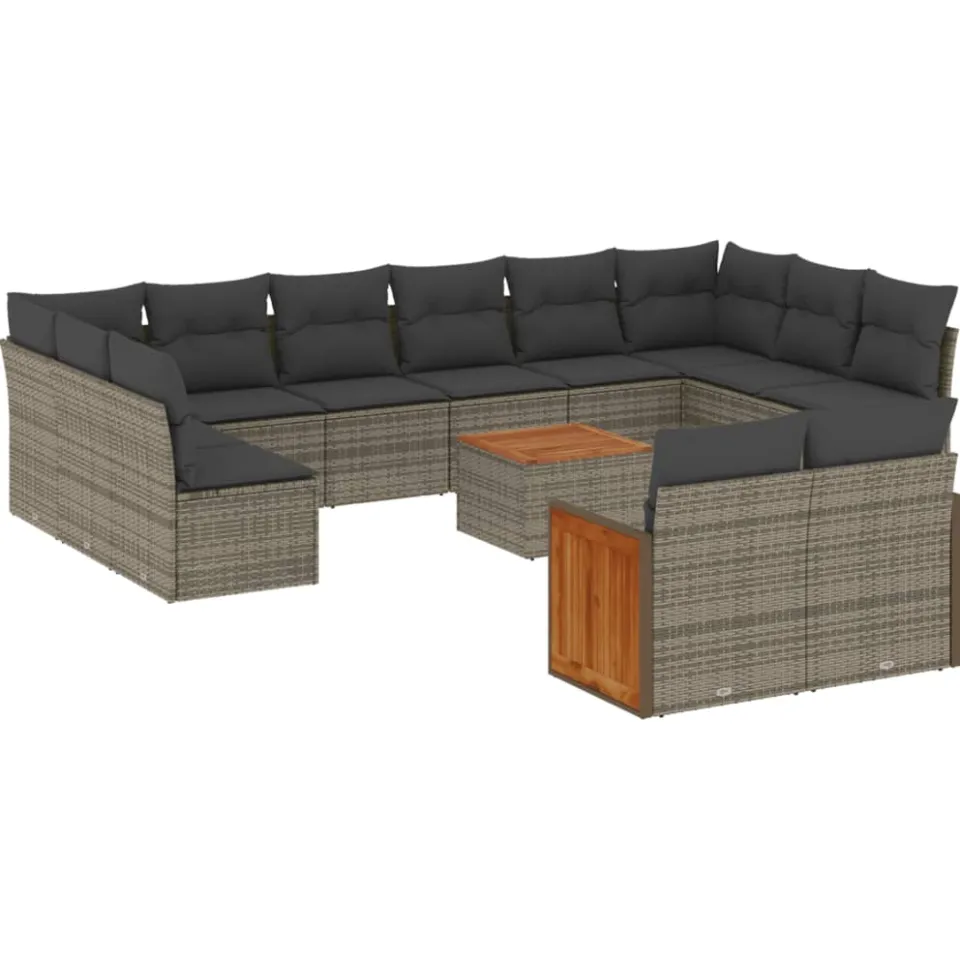 vidaXL 13-delige Loungeset met kussens poly rattan grijs, foto 3