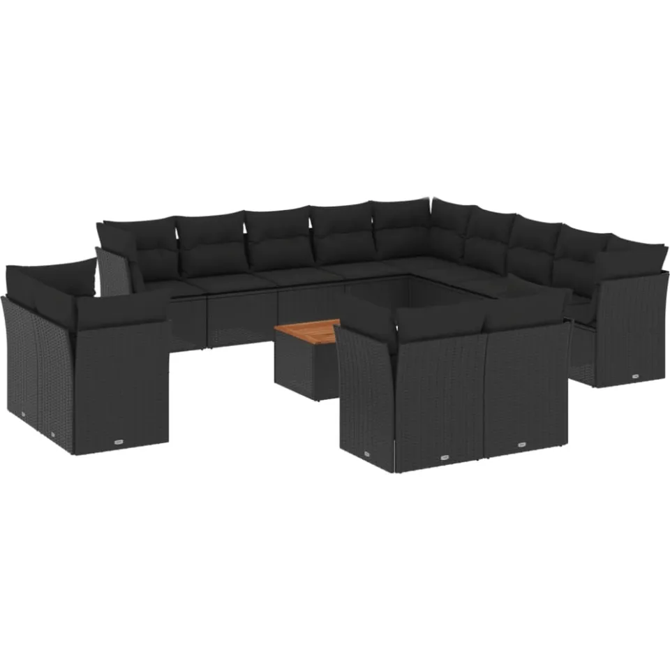 vidaXL 14-delige Loungeset met kussens poly rattan zwart