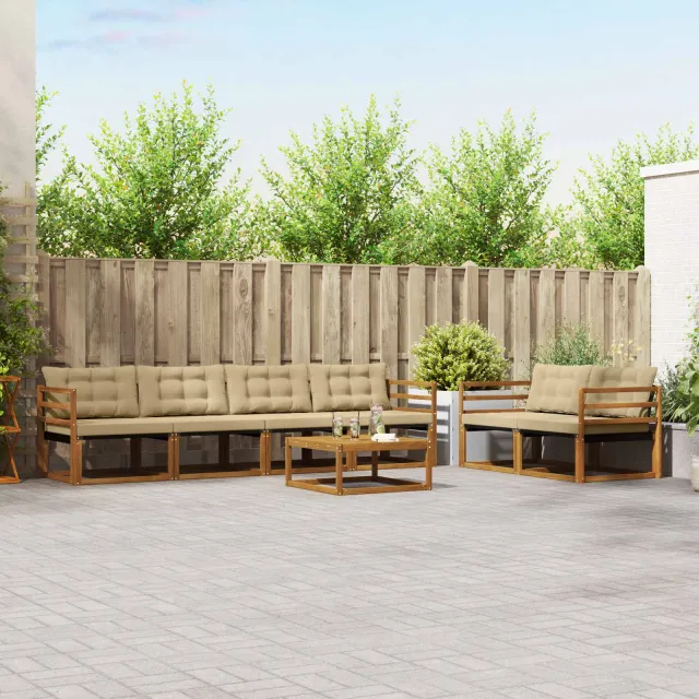 vidaXL Buiten bankenset 7 st 6-zits Natuurlijk en Beige