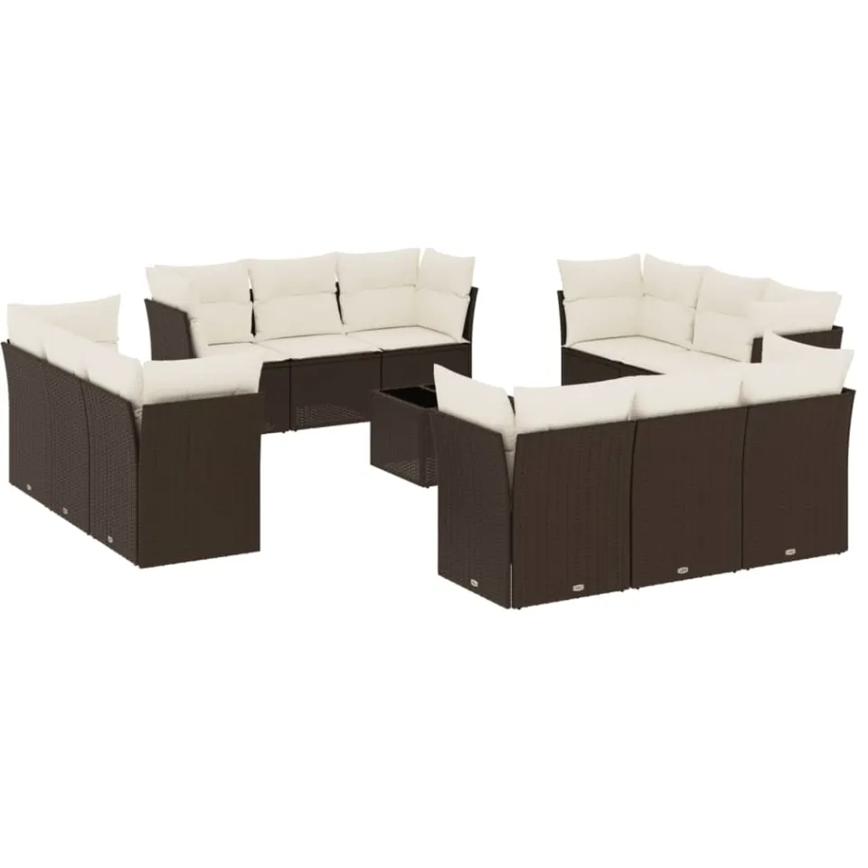 vidaXL 13-delige Loungeset met kussens poly rattan bruin, foto 4