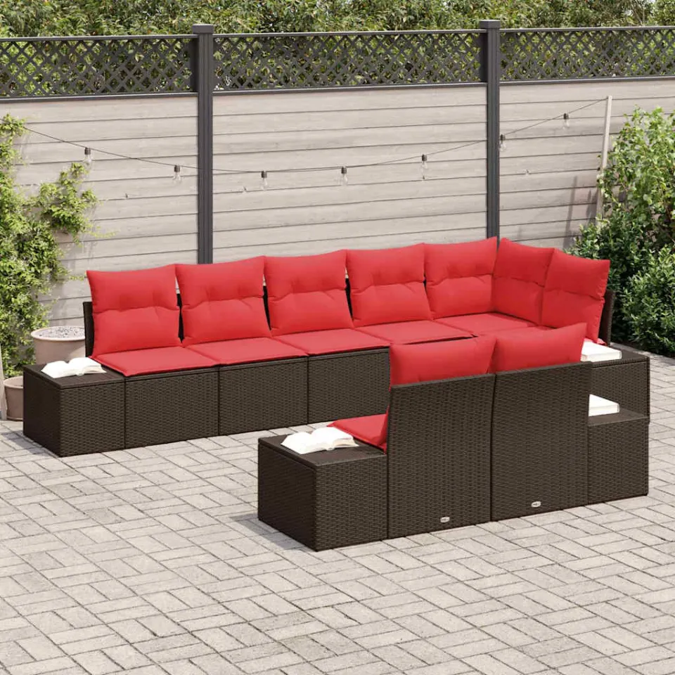 vidaXL Tuinbankenset 8 st Bruin en Rood Poly riet, foto 3
