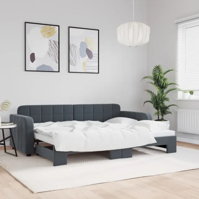 vidaXL Slaapbank met onderschuifbed 80x200 cm fluweel donkergrijs