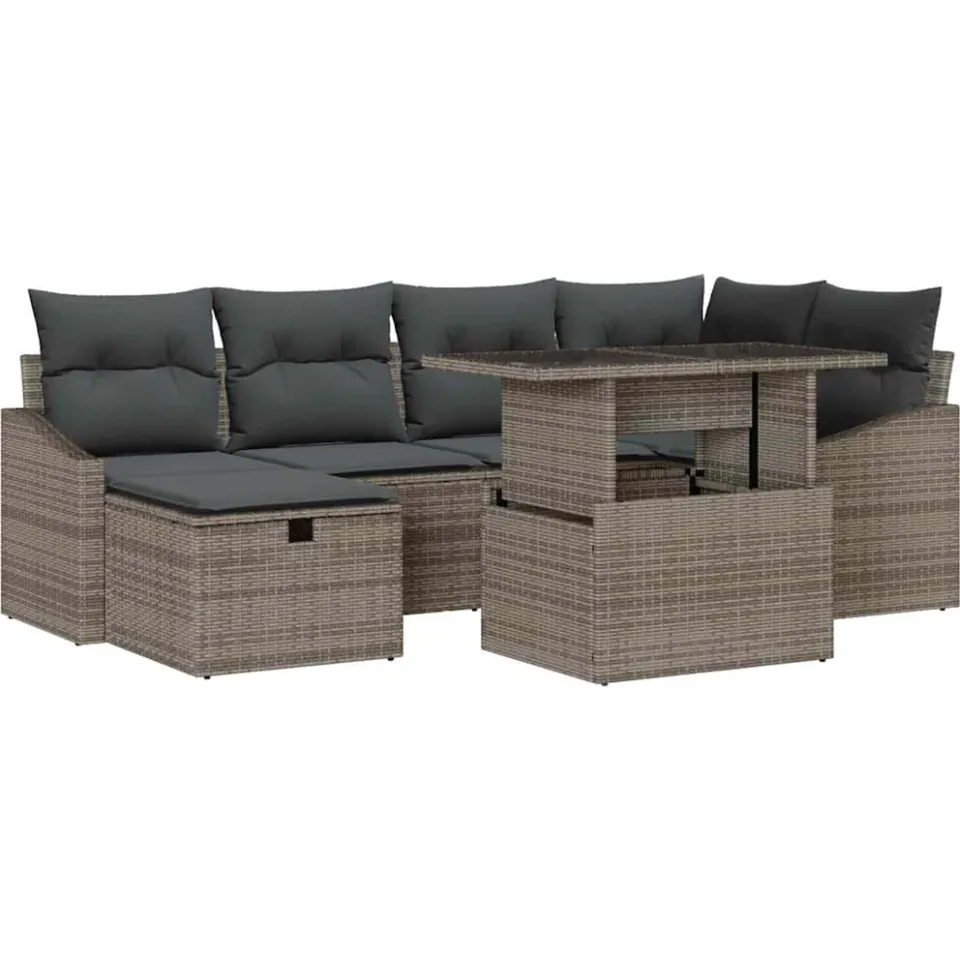 vidaXL Tuin Sofa Set 7 st Grijs poly rattan, foto 4