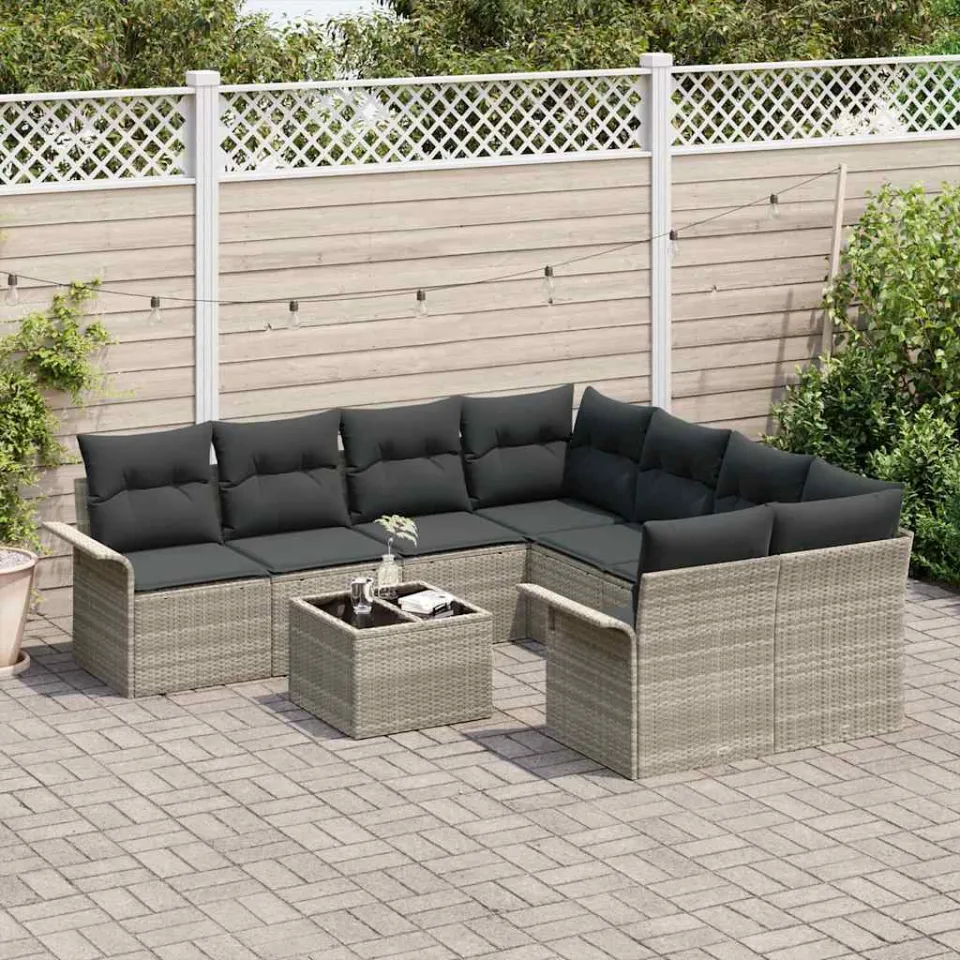 vidaXL Tuin Sofa Set 9 st Lichtgrijs poly rattan, foto 3