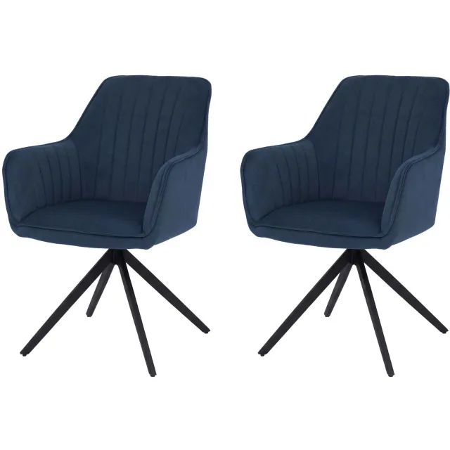 MCW Set van 2 eetkamerstoelen MCW-L79, keukenstoel met rugleuning en armleuningen, draaibaar, automatische terugkeer, stof/textiel ~ blauw