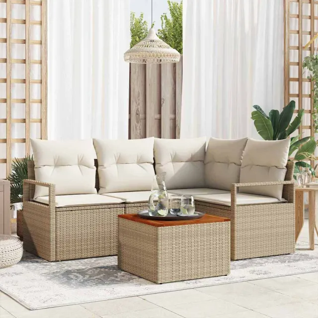 vidaXL Tuinbankenset 5 st Beige en Crème poly rattan