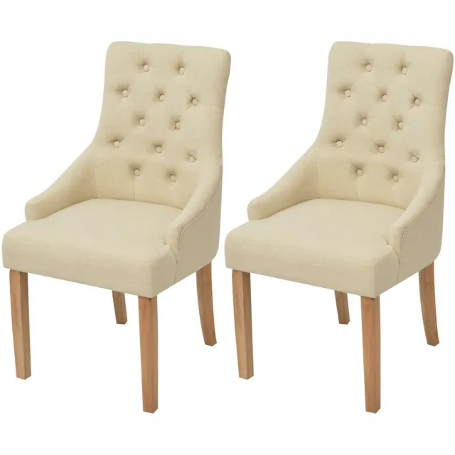 vidaXL Eetkamerstoelen 2 st stof crèmekleurig