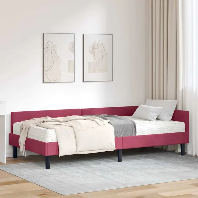 vidaXL Hoekbedframe met Matras 2 st Wijnrood 100 x 200 cm Fluweel