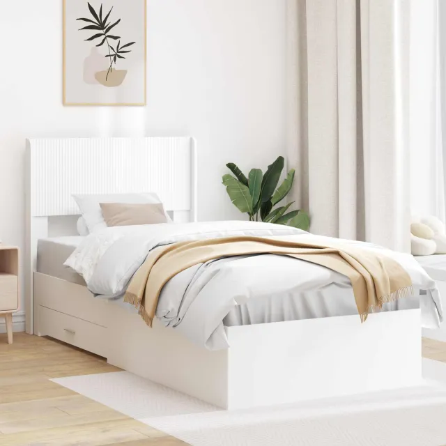 vidaXL Bedframe met opbergruimte en hoofdbord Wit 90 x 190 cm